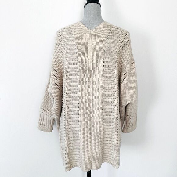 Lafayette 148 New York Tan Open-Front Cardigan Super Oversized S/P Laganlook - Picture 4 of 11